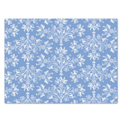 Vintage Floral Damask White and Cornflower Blue Tissue Paper