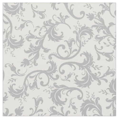 Vintage Floral Damask White Gray Pattern Fabric