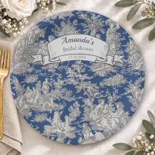 Vintage floral dark blue toile de jouy shower paper plates