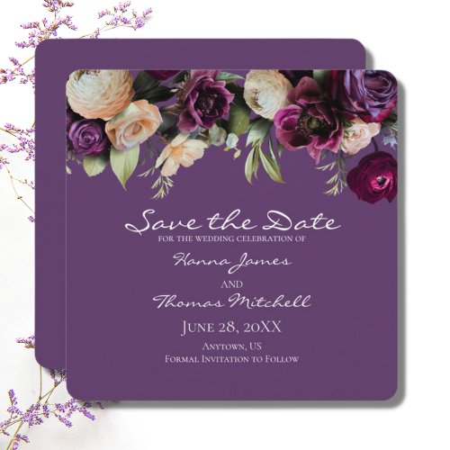 Vintage Floral Dark Lavender Purple Wedding  Save The Date