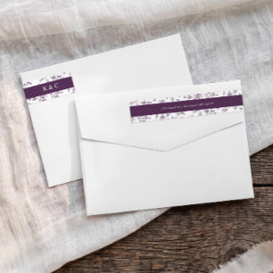 Vintage Floral Dark Purple Wedding Return Address Wrap Around Label