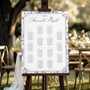 Vintage Floral Dark Purple Wedding Seating Chart Foam Board