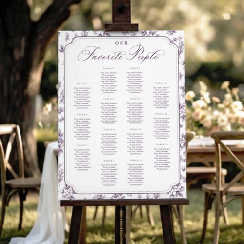Vintage Floral Dark Purple Wedding Seating Chart Foam Board