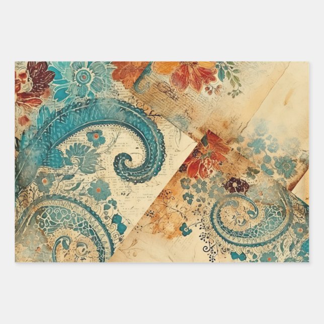 Vintage Floral Decoupage Wrapping Paper Sheets (Front 2)