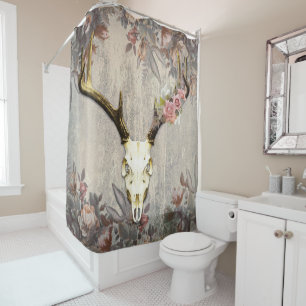 Vintage Floral Deer Skull Shower Curtain