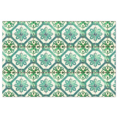 Vintage Floral Delft Green Tile Decoupage Tissue P Tissue Paper