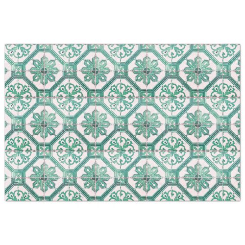 Vintage Floral Delft Green Tile Decoupage Tissue Paper