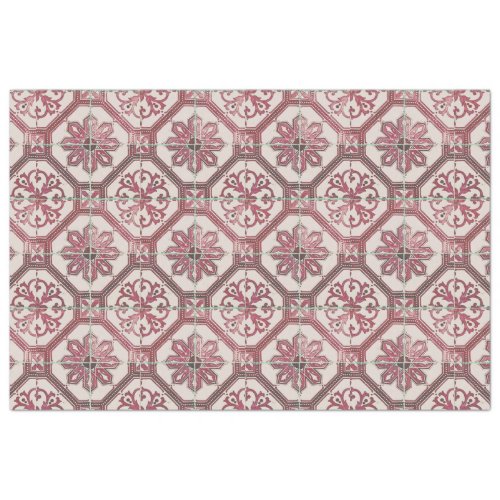 Vintage Floral Delft Pink Tile Decoupage Tissue Paper