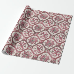 Vintage Floral Delft Pink Tile Wrapping Paper