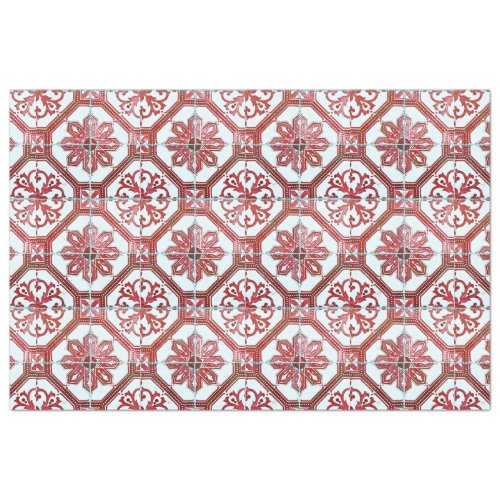 Vintage Floral Delft Red Tile Decoupage  Tissue Paper