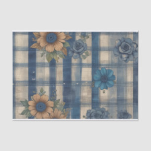 Vintage Floral Denim Plaid Decoupage Print Tissue Paper