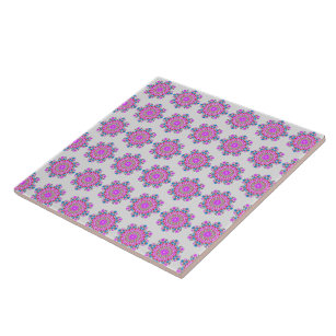 Vintage floral design purple flowers and gray back ceramic tile