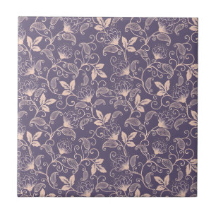 Vintage Floral Design with Swirling Vines Ceramic Tile