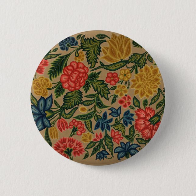 Vintage Floral Designer Garden Artwork Button (Front)