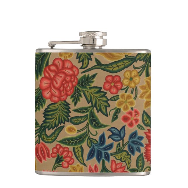 Vintage Floral Designer Garden Artwork Flask (Front)