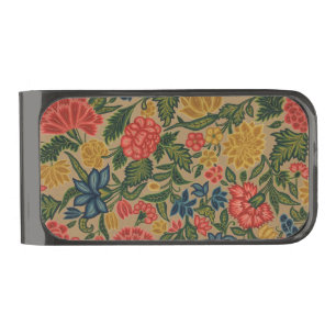 Vintage Floral Designer Garden Artwork Gunmetal Finish Money Clip