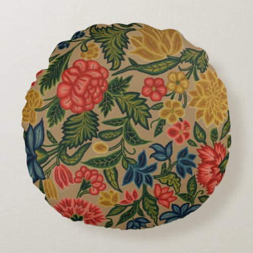 Vintage Floral Designer Garden Artwork Round Pillow