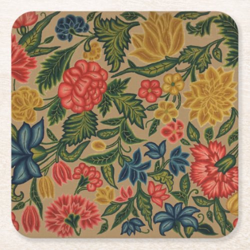 Vintage Floral Designer Garden Artwork Square Paper Coaster