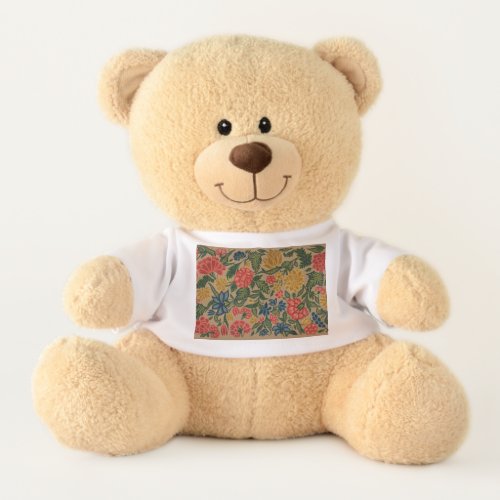 Vintage Floral Designer Garden Artwork Teddy Bear