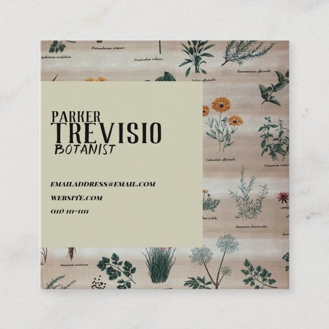 Vintage Floral Diagram Square Business Card (Front)