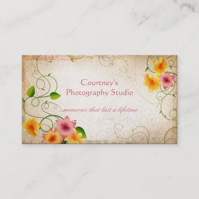 Vintage Floral Distressed Grunge Background Business Card (Front)
