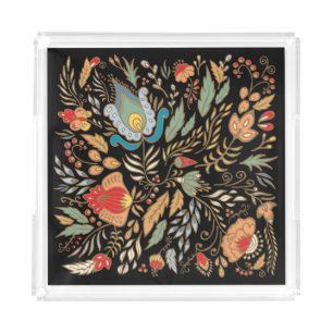Vintage Floral Doodle: Oriental Design. Acrylic Tray