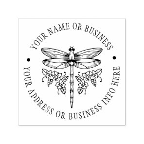 Vintage Floral Dragonfly Name and Return Address Self-inking Stamp
