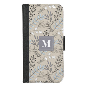 Vintage Floral DragonFly Pattern Monogram iPhone 8/7 Wallet Case