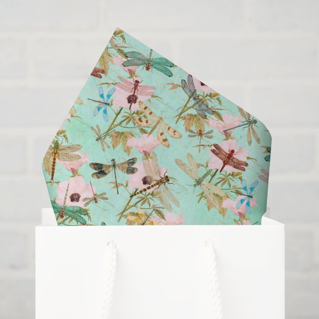 Vintage Floral Dragonfly Tissue Paper (Gift Bag)