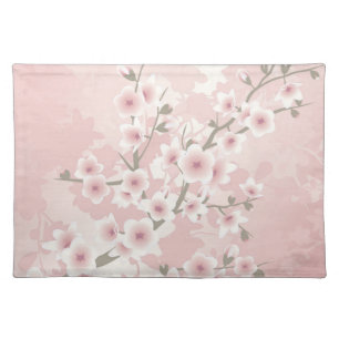 Vintage Floral Dusky Pink Cherry Blossoms Cloth Placemat