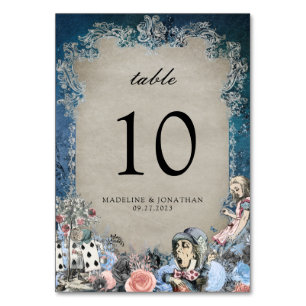 Vintage Floral Dusty Blue Alice in Worderland Table Number