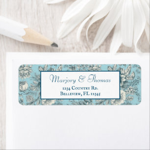 Vintage Floral Dusty Blue Flower Botanical Return Label