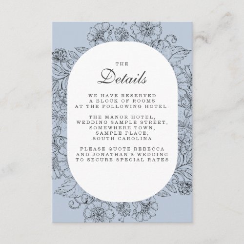 Vintage Floral Dusty Blue Wedding Details Enclosure Card