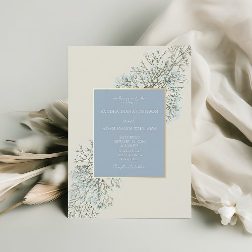 Vintage Floral Dusty Blue Wedding Invitation