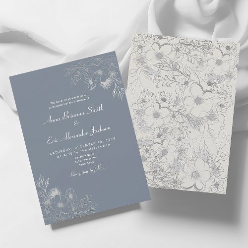 Vintage Floral Dusty Blue Wedding Invitation