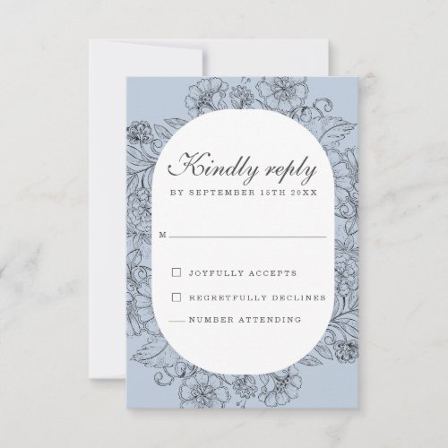 Vintage Floral Dusty Blue Wedding RSVP Card