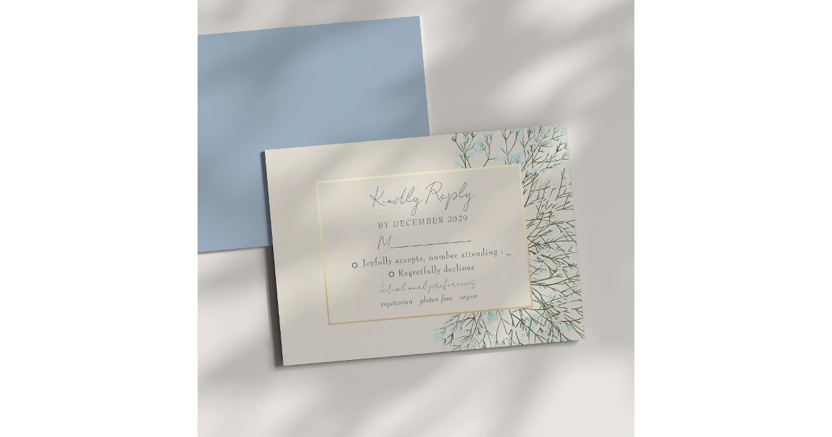 Vintage Floral Dusty Blue Wedding RSVP Card | Zazzle