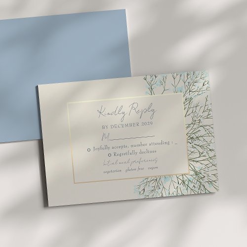 Vintage Floral Dusty Blue Wedding RSVP Card