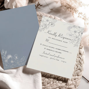 Vintage Floral Dusty Blue Wedding RSVP Card