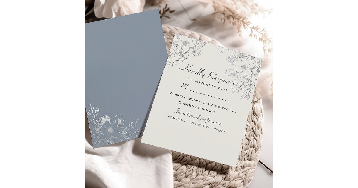 Vintage Floral Dusty Blue Wedding RSVP Card | Zazzle