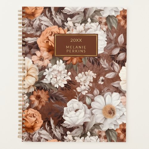 Vintage Floral Dusty Brown Peach Watercolor Flower Planner