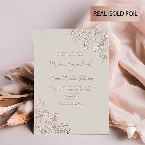 Vintage Floral Dusty Rose Gold Wedding Foil Invitation