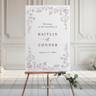Vintage Floral Dusty Rose Large Wedding Welcome Foam Board
