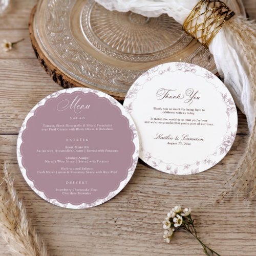 Vintage Floral Dusty Rose Thank You Round Wedding Menu