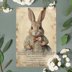 Vintage Floral Easter Bunny Brunch Egg Hunt Invitation