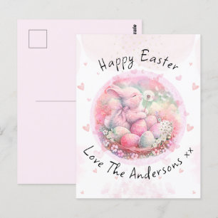 Vintage Floral Easter Bunny Easter Eggs Hearts Postcard