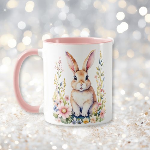 Vintage Floral Easter Bunny Personalized Mug