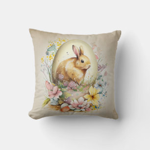 Vintage Floral Easter Bunny with eggs Throw Pillow