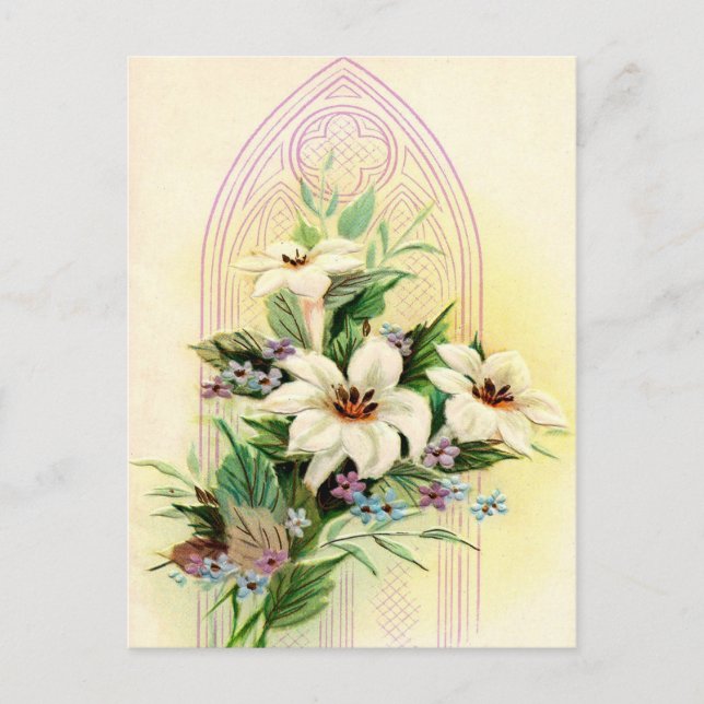vintage floral Easter Church window Holiday Postcard (Front)