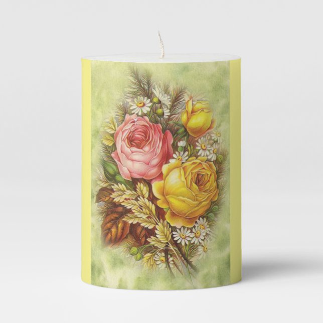 Vintage Floral Easter Pillar Candle (Front)